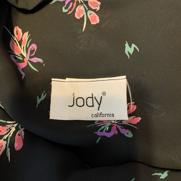 Jody California black Floral Ruffle layered Midi Dress pink tulips medium - Picture 4 of 6